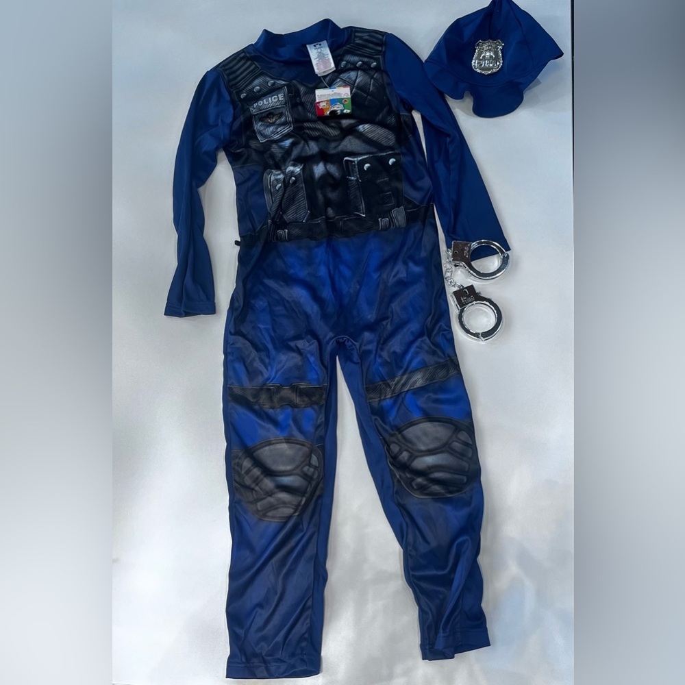 Ikali Blue & Black Policeman Costume Tactical Design w/hat & cuffs/key